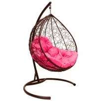 Подвесное кресло M-GROUP капля с ротангом коричневое, розовая подушка