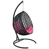 Подвесное кресло M-GROUP круглый Люкс с ротангом чёрное, розовая подушка