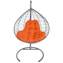 Подвесное кресло M-GROUP XL с ротангом серое, оранжевая подушка