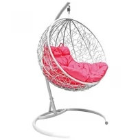Подвесное кресло M-GROUP круглый с ротангом белое, розовая подушка